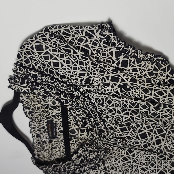 BCBGMAXAZRIA Pattern Black/ Cream Mod Diamond Square Peasant Top Size XXS - Picture 6 of 15